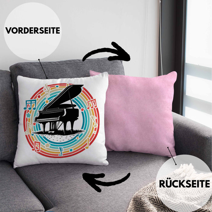 Piano-Spieler Kissen mit Füllung 40x40 Geschenk Klavier Geschenkidee Flügel Musiker (Grau) Rosa Trendation