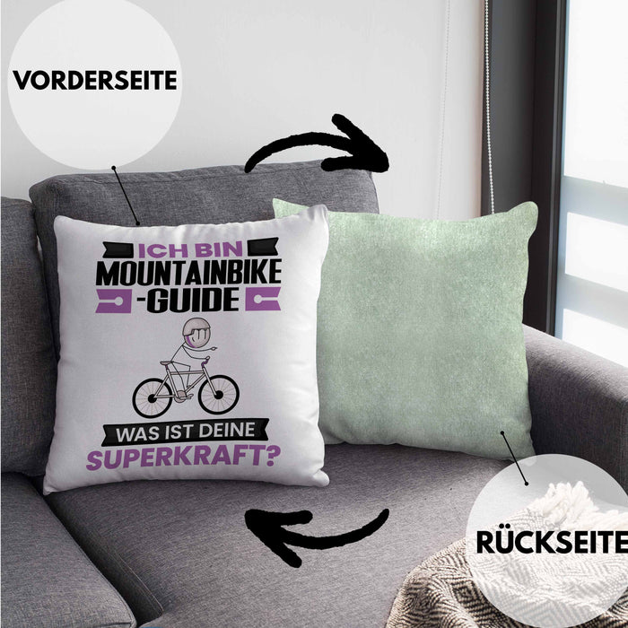 Mountainbike-Guide Kissen mit Füllung 40x40 Geschenk für Mountainbike-Guide Geburtstag Lustiger Spruch Was Ist Deine Superkraft (Grau) Grün Trendation
