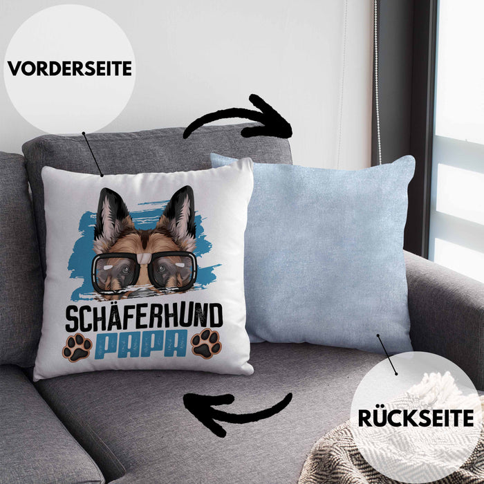 Schäferhund Papa Besitzer Kissen mit Füllung 40x40 Geschenk Lustiger Spruch Geschenkidee Schäferhund Liebhaber (Grau) Blau Trendation
