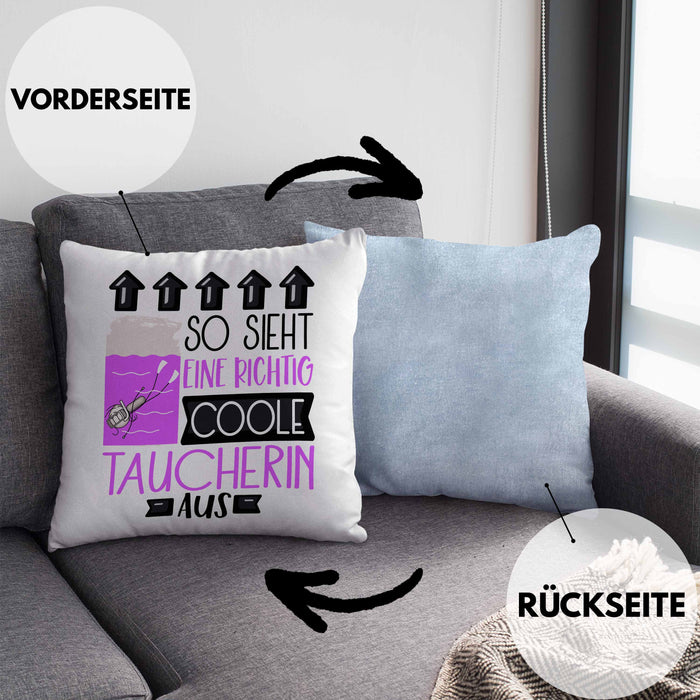 Taucherin Geschenk Kissen mit Füllung 40x40 Lustig Geschenkidee für Taucherin Geburtstag So Sieht Eine Richtig Coole Taucherin Aus Frauen Spruch (Grau) Blau Trendation