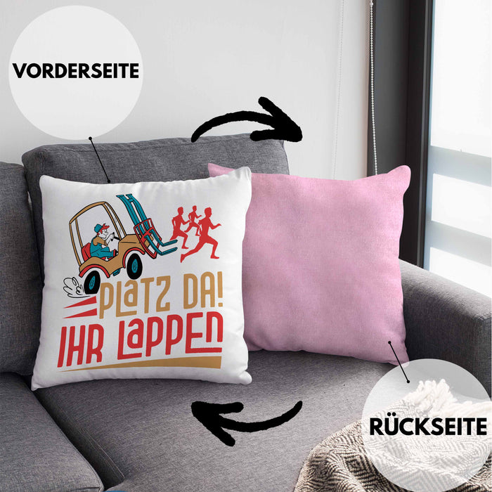 Gabelstapler Kissen mit Füllung 40x40 Geschenk Gabelstaplerfahrer Lagerist Geschenkidee Männer Platz Ihr Lappen Hupwagen Lager Geschenkidee (Grau) Rosa Trendation