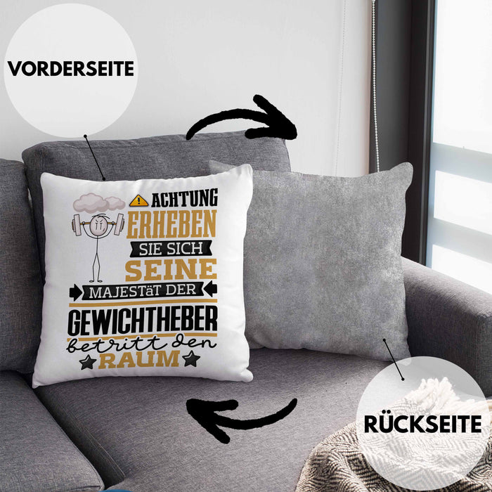 Gewichtheber Geschenk Kissen mit Füllung 40x40 Lustiger Spruch Erheben Sie Sich Der Gewichtheber Betritt den Raum (Grau) Grau Trendation