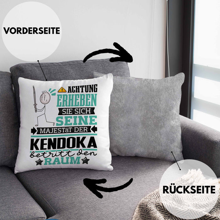 Kendoka Geschenk Kissen mit Füllung 40x40 Lustiger Spruch Erheben Sie Sich Der Kendoka Betritt den Raum (Grau) Grau Trendation