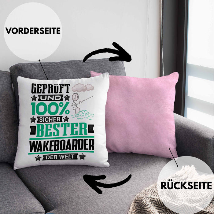 Wakeboarder Geschenk Lustiger Spruch für Wakeboarder Geschenkidee Bester Wakeboarder Der WeltKissen mit Füllung 40x40 (Grau) Rosa Trendation