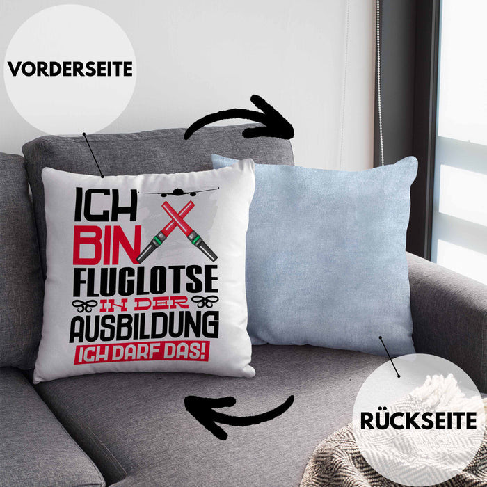 Fluglotse Ausbildung Kissen mit Füllung 40x40 Geschenk Ich Bin Fluglotse In Der Ausbildung Ich Darf Das Geschenkidee Spruch (Grau) Blau Trendation