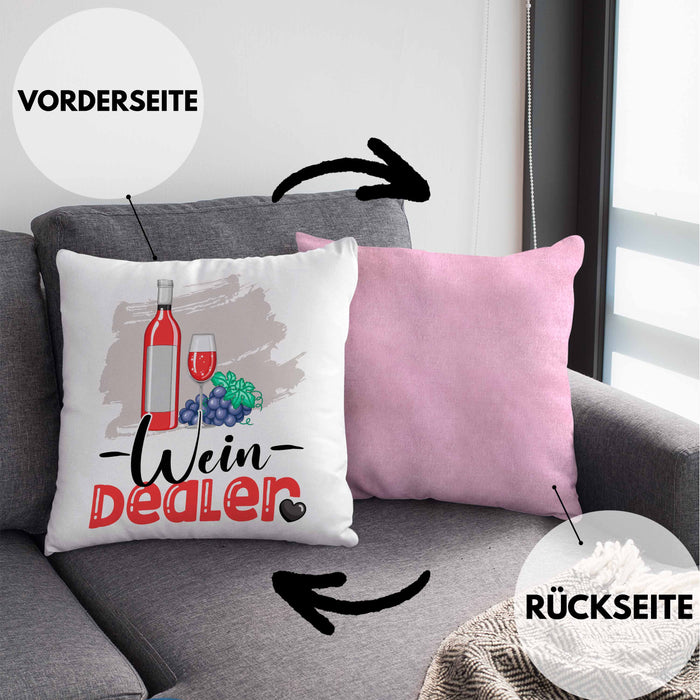 Wein Dealer Kissen mit Füllung 40x40 Geschenk für Weinverkäufer Geburtstag Spruch Geschenkidee Bester Weinverkäufer Weinhändler (Grau) Rosa Trendation