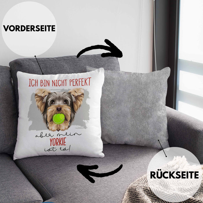 Yorkie Besitzer Kissen mit Füllung 40x40 Geschenk Lustiger Spruch Geschenkidee Besitzerin Ich Bin Nicht toll Aber Mein Yorkie Ist Es (Grau) Grau Trendation