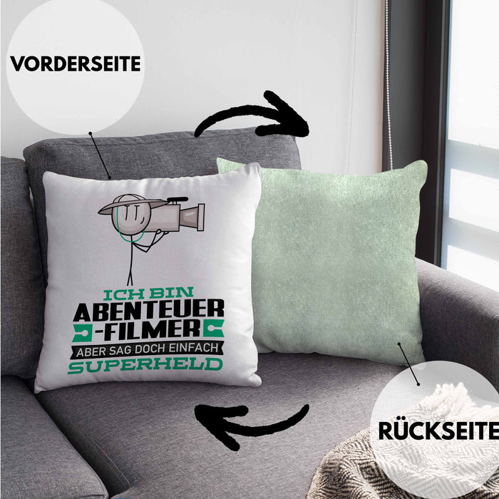 Abenteuerfilmer Geschenk Kissen mit Füllung 40x40 Ich Bin Abenteuerfilmer Aber Sag Doch Einfach Superheld Lustige Geschenkdiee für Abenteuerfilmer (Grau) Grün Trendation
