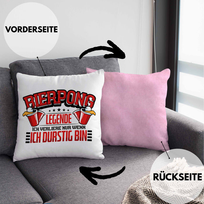 Bierpong Kissen mit Füllung 40x40 Geschenk Beerpong Spruch Geschenkidee (Grau) Rosa Trendation