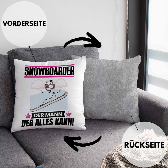 Snowboarder Kissen mit Füllung 40x40 Geschenk für Snowboarder Der Mann Der Alles Kann Geschenkidee zum Geburtstag (Grau) Grau Trendation