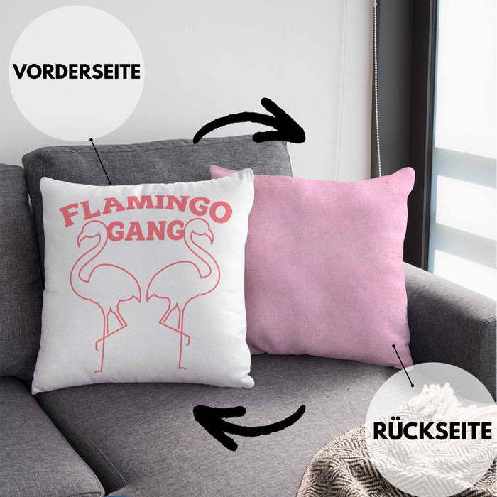 Flamingo Pink Lustige Kissen mit Füllung 40x40 Flamingo-Fans Geschenkidee Flamingo-Gang Aufdruck (Grau) Rosa Trendation