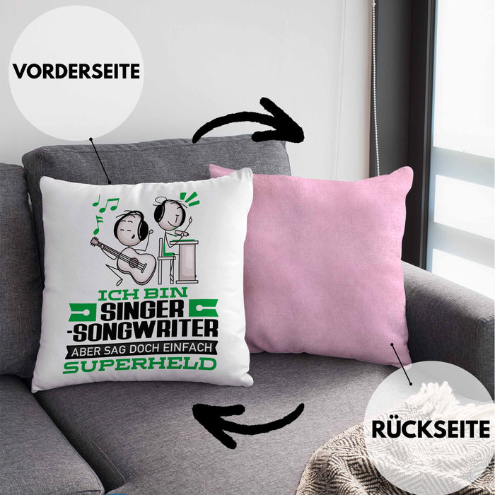 Singer-Songwriter Geschenk Kissen mit Füllung 40x40 Ich Bin Singer-Songwriter Aber Sag Doch Einfach Superheld Lustige Geschenkdiee für Singer-Songwriter (Grau) Rosa Trendation