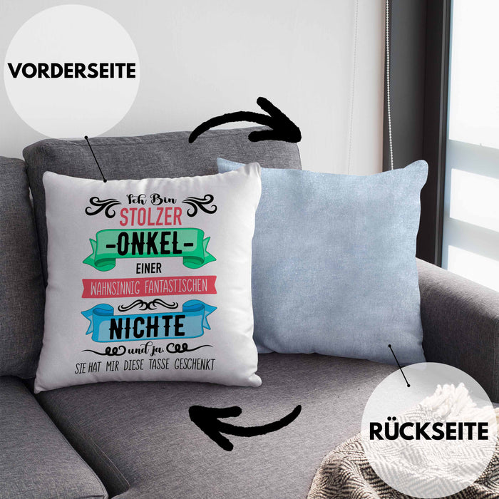 Onkel Geschenk von Nichte Lustige Kissen mit Füllung 40x40 Spruch Geschenke für Onkel Nichten Geschenkidee (Grau) Blau Trendation