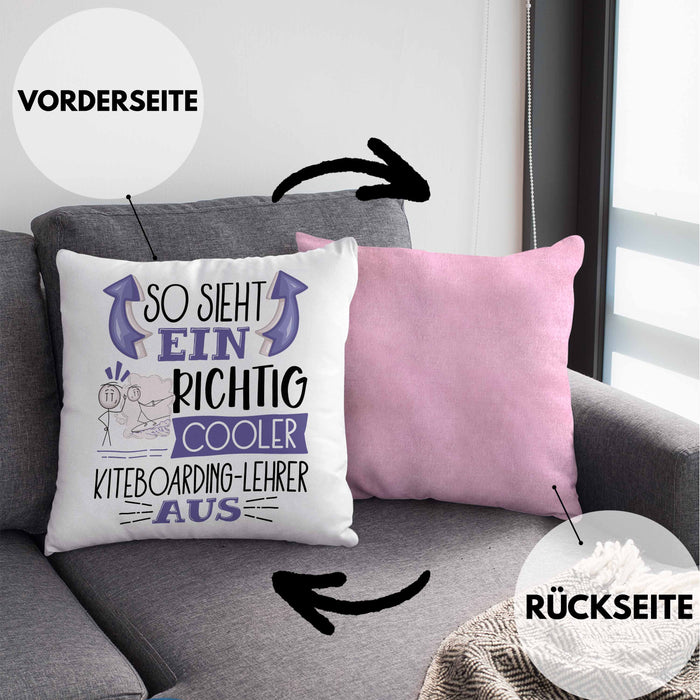 So Sieht Ein Richtig Cooler Kiteboarding-Lehrer Aus Kissen mit Füllung 40x40 Geschenk für Kiteboarding-Lehrer Geburtstag Geschenkdiee (Grau) Rosa Trendation