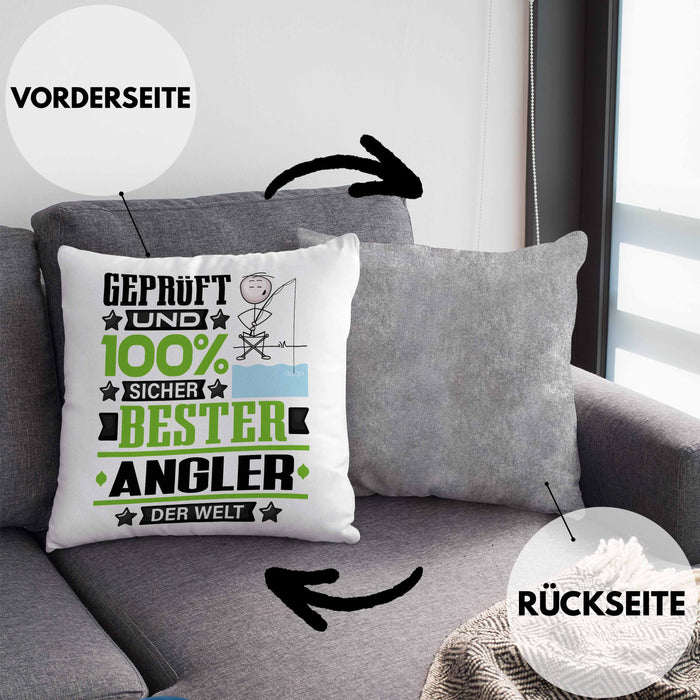 Angler Geschenk Lustiger Spruch für Angler Geschenkidee Bester Angler Der WeltKissen mit Füllung 40x40 (Grau) Grau Trendation