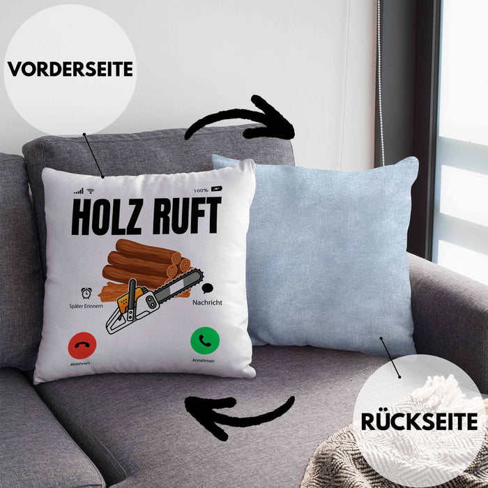 Holzarbeiter Schreiner Tischler Geschenk Kissen mit Füllung 40x40 Holz Ruft An Holzarbeit Waldarbeiter (Grau) Blau Trendation
