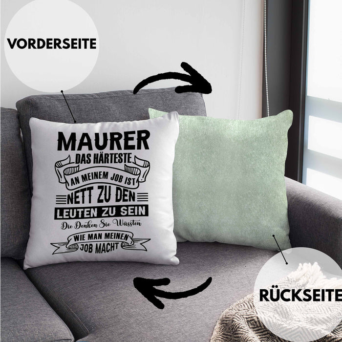 Lustige Kissen mit Füllung 40x40 für Maurer Geschenk Spruch Geschenkidee Maurer Beruf (Grau) Grün Trendation