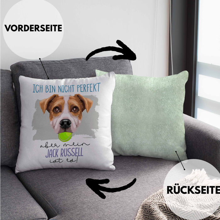 Jack Russell Besitzer Kissen mit Füllung 40x40 Geschenk Lustiger Spruch Geschenkidee Besitzerin Ich Bin Nicht toll Aber Mein Jack Russell Ist Es (Grau) Grün Trendation