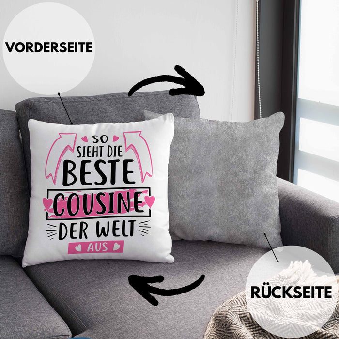 Cousine Kissen mit Füllung 40x40 Geschenk So Sieht Die Beste Cousine Der Welt Aus Geschenkidee (Grau) Grau Trendation