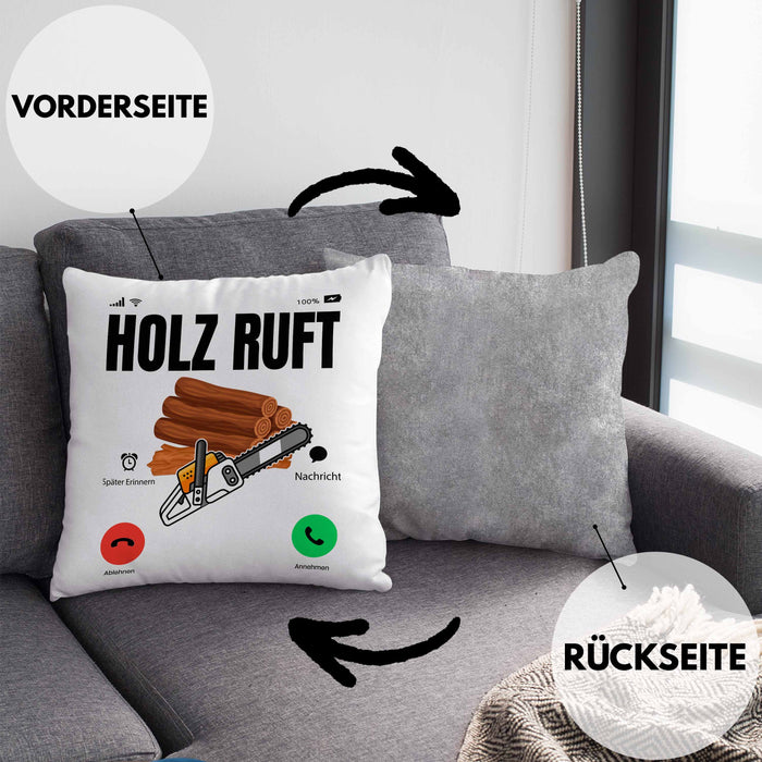 Holzarbeiter Schreiner Tischler Geschenk Kissen mit Füllung 40x40 Holz Ruft An Holzarbeit Waldarbeiter (Grau) Grau Trendation