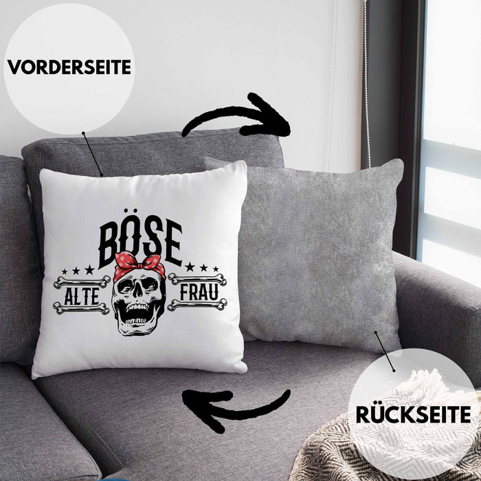 Lustige Kissen mit Füllung 40x40 Geschenk für Böse Alte Frau Rock Biker (Grau) Grau Trendation