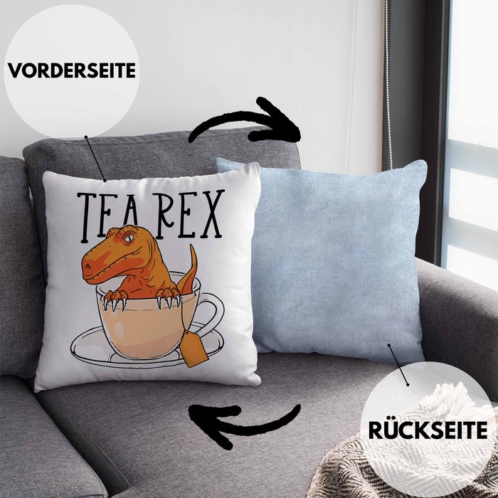 Dinosaurier Kissen mit Füllung 40x40 Geschenk Tea Rex Kissen mit Füllung 40x40 Geschenk Dino T-Rex Geschenk Für Jungs (Grau) Blau Trendation