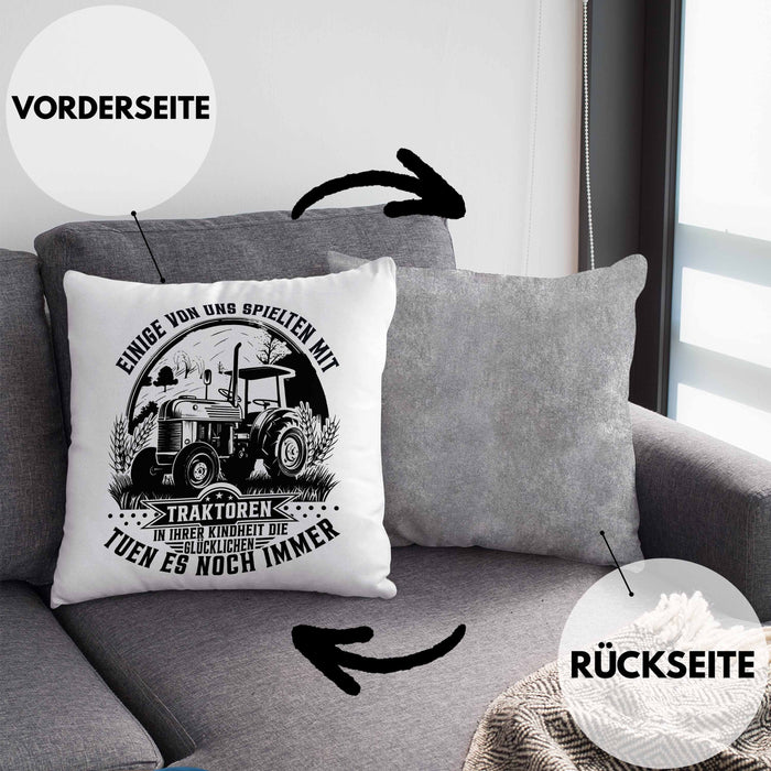 Bauer Landwirt Geschenk Kissen mit Füllung 40x40 Einige Von Uns Spielten Mit Traktoren Geschenkidee Jungs (Grau) Grau Trendation