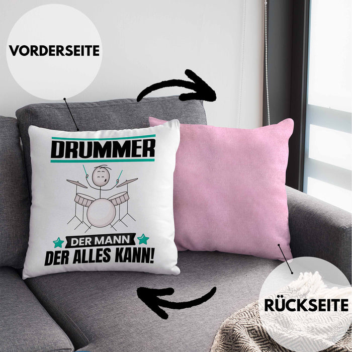 Drummer Kissen mit Füllung 40x40 Geschenk für Drummer Der Mann Der Alles Kann Geschenkidee zum Geburtstag (Grau) Rosa Trendation