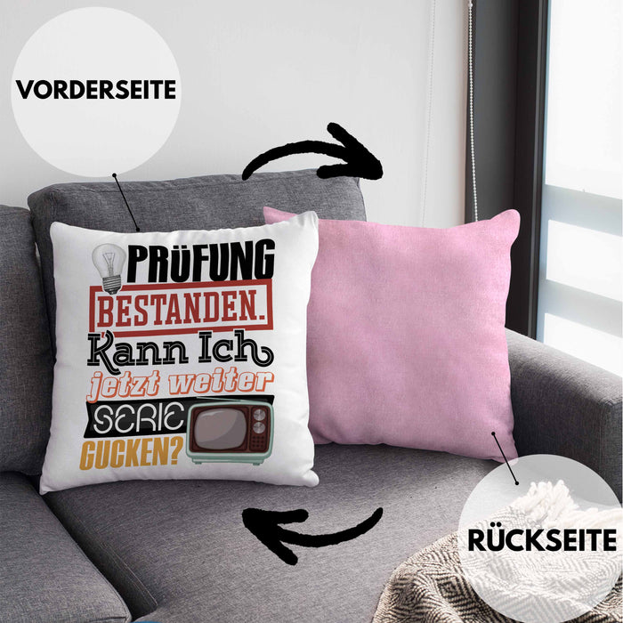 Bachelor Master Prüfung Bestanden Geschenk Kissen mit Füllung 40x40 Studium Prüfung Bestanden Kann Ich Jetzt Weiter Serie Gucken (Grau) Rosa Trendation