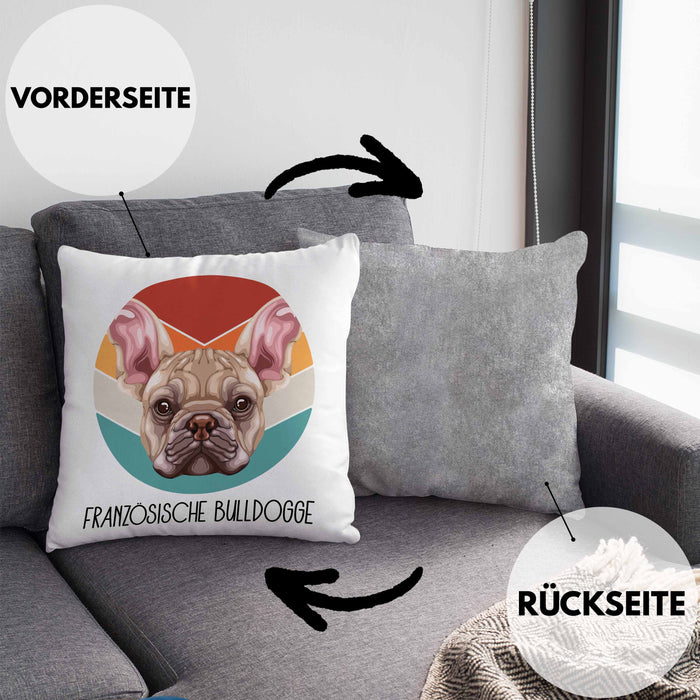Französische Bulldogge Besitzer Kissen mit Füllung 40x40 Geschenk Lustiger Spruch Geschenkidee Französische Bulldogge Mama Papa (Grau) Grau Trendation