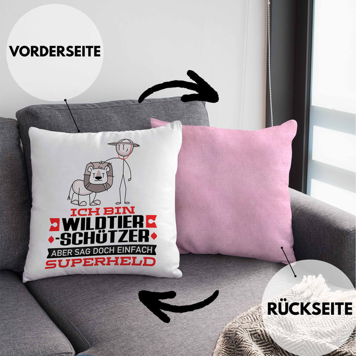 Wildtierschützer Geschenk Kissen mit Füllung 40x40 Ich Bin Wildtierschützer Aber Sag Doch Einfach Superheld Lustige Geschenkdiee für Wildtierschützer (Grau) Rosa Trendation