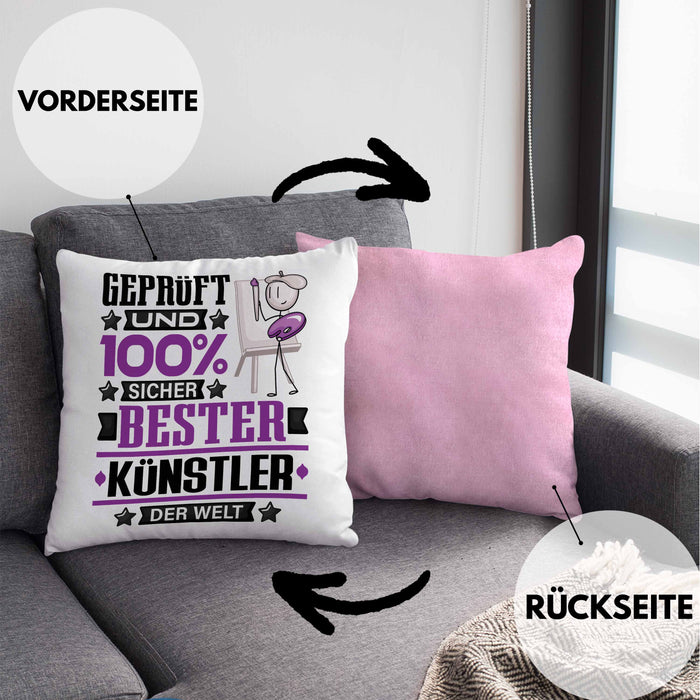 Künstler Geschenk Lustiger Spruch für Künstler Geschenkidee Bester Künstler Der WeltKissen mit Füllung 40x40 (Grau) Rosa Trendation