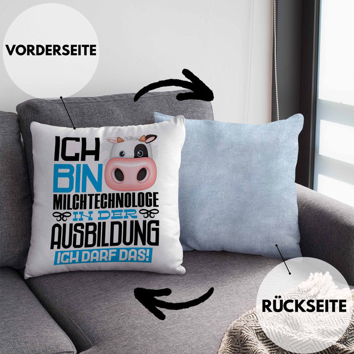 Milchtechnologe Ausbildung Kissen mit Füllung 40x40 Geschenk Ich Bin Milchtechnologe In Der Ausbildung Ich Darf Das Geschenkidee Spruch (Grau) Blau Trendation