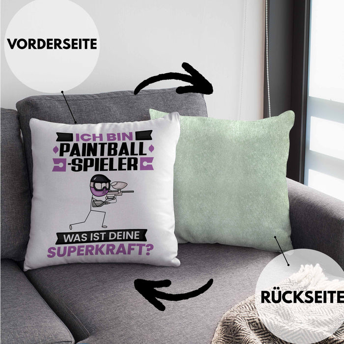 Paintballspieler Kissen mit Füllung 40x40 Geschenk für Paintballspieler Geburtstag Lustiger Spruch Was Ist Deine Superkraft (Grau) Grün Trendation