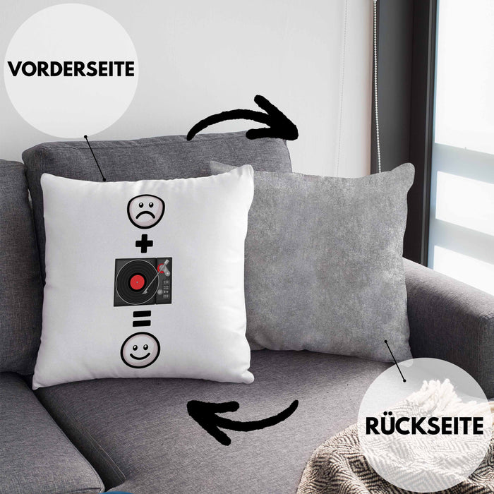 DJ Schallplattenspieler Kissen mit Füllung 40x40 Geschenk für Schallplatten Fans :( + Schallplatte = :) Lustige Geschenkidee Geburtstag (Grau) Grau Trendation
