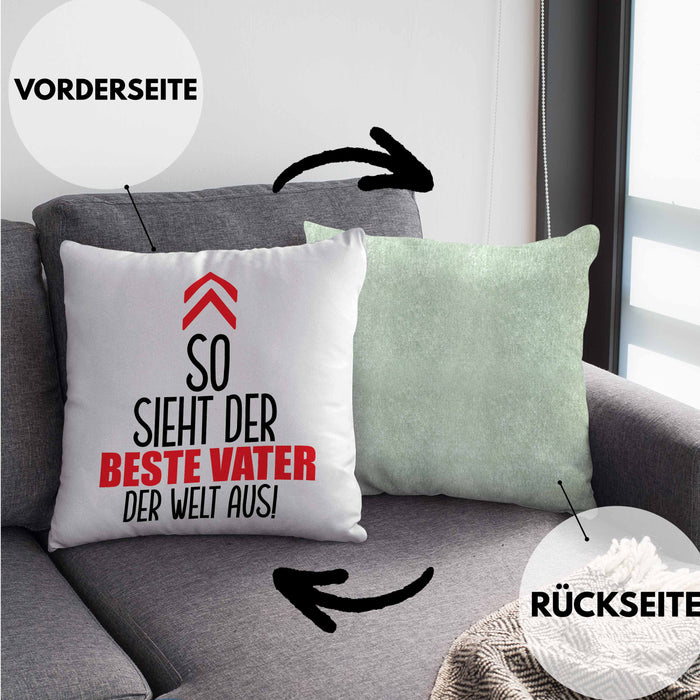 Vater Kissen mit Füllung 40x40 Geschenk Lustiger Spruch So Sieht Der Beste Papa Der Welt Aus Geschenkidee Geburtstag Vatertag (Grau) Grün Trendation