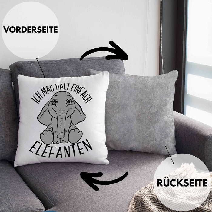 Elefant Kissen mit Füllung 40x40 Geschenk Für Elefanten-Liebhaber Geschenkidee Ich Mag Halt Einfach Elefanten (Grau) Grau Trendation