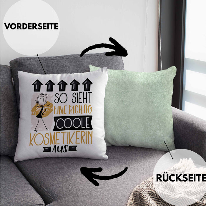 Kosmetikerin Geschenk Kissen mit Füllung 40x40 Lustig Geschenkidee für Kosmetikerin Geburtstag So Sieht Eine Richtig Coole Kosmetikerin Aus Frauen Spruch (Grau) Grün Trendation