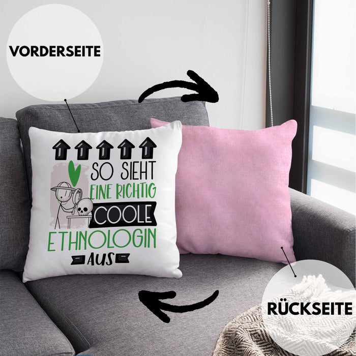 Ethnologin Geschenk Kissen mit Füllung 40x40 Geschenkidee für Ethnologin Geburtstag Weihnachten Spruch So Sieht Eine Richtig Coole Ethnologin Aus (Grau) Rosa Trendation