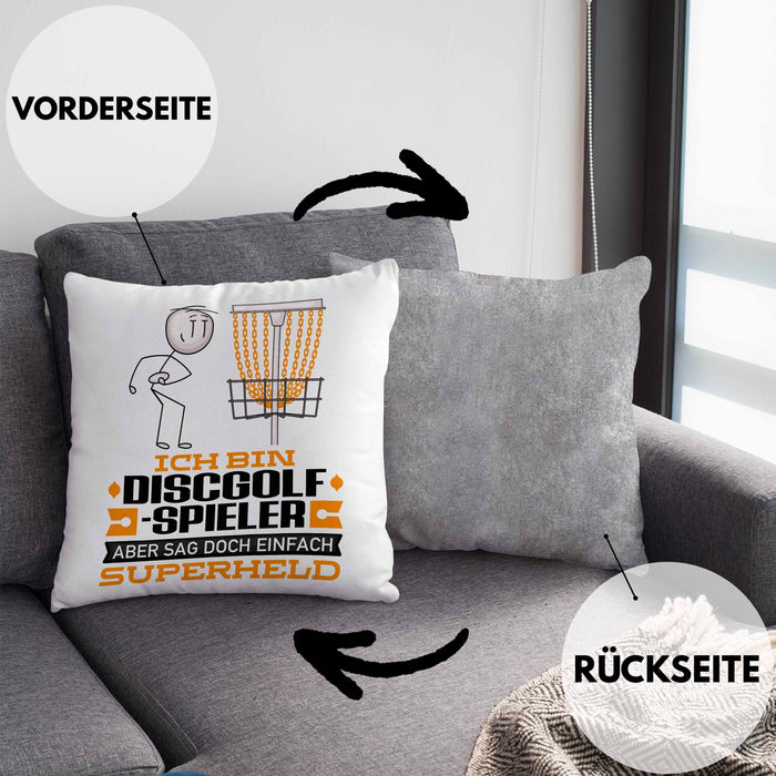 Discgolf-Spieler Geschenk Kissen mit Füllung 40x40 Ich Bin Discgolf-Spieler Aber Sag Doch Einfach Superheld Lustige Geschenkdiee für Discgolf-Spieler (Grau) Grau Trendation