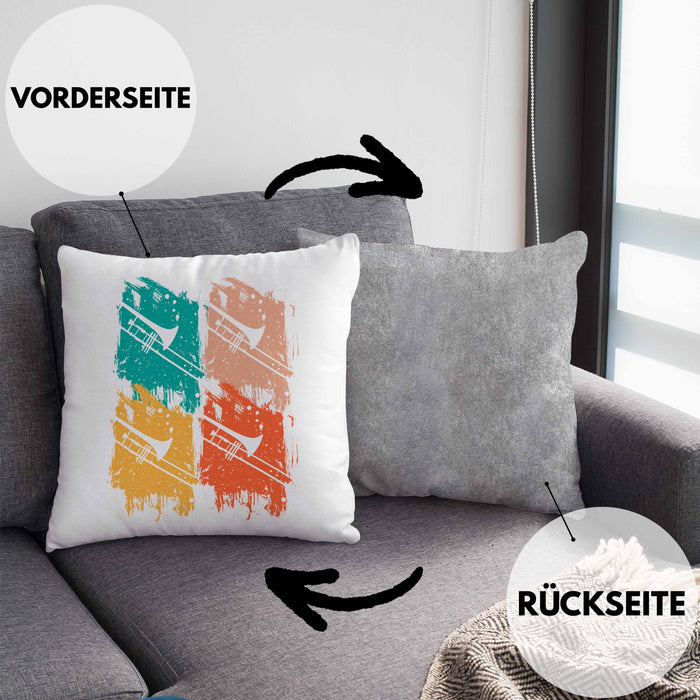 Posaunist Kissen mit Füllung 40x40 Geschenk Retro Grafik Posaune Kaffee Geschenkidee Lustig (Grau) Grau Trendation