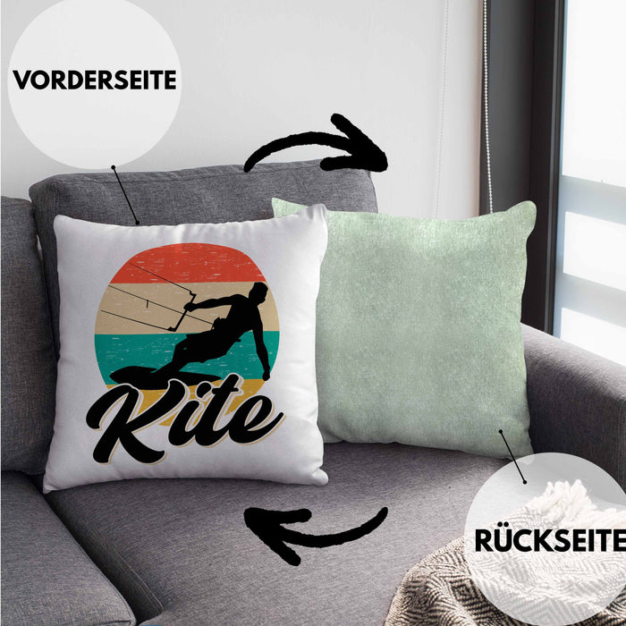 Kitesurfing Kissen mit Füllung 40x40 Geschenk für Kitesurfer Geschenkidee Vintage Grafik (Grau) Grün Trendation