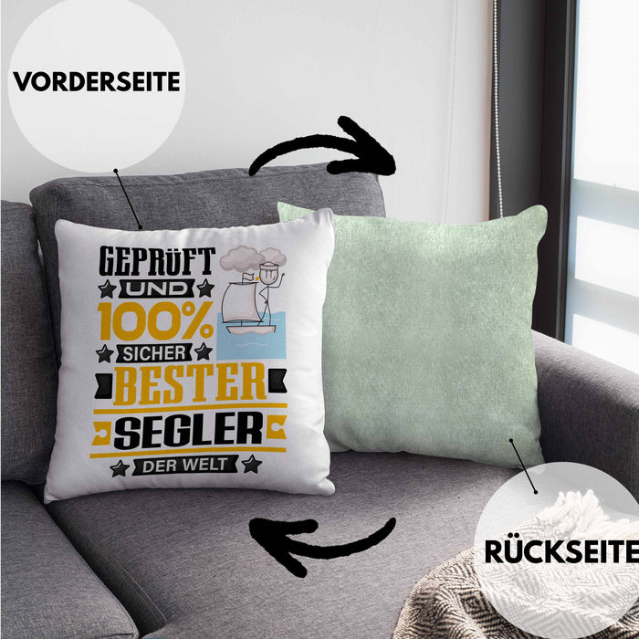 Segler Geschenk Lustiger Spruch für Segler Geschenkidee Bester Segler Der WeltKissen mit Füllung 40x40 (Grau) Grün Trendation