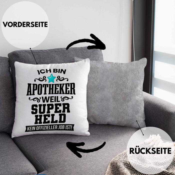 Apotheker Kissen mit Füllung 40x40 Geschenk Bester Apotheker Pharmazeut Arzneikundiger Spruch Lustig (Grau) Grau Trendation