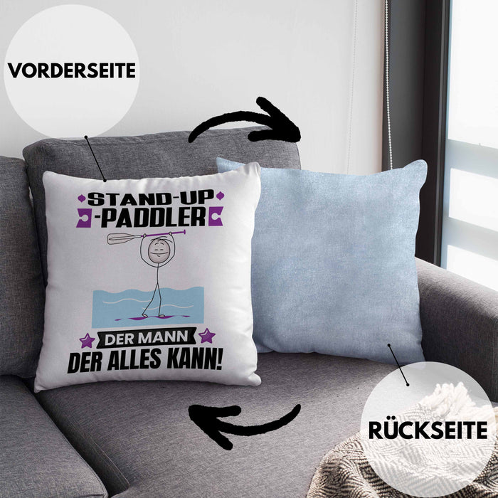 Stand-Up-Paddler Kissen mit Füllung 40x40 Geschenk für Stand-Up-Paddler Der Mann Der Alles Kann Geschenkidee zum Geburtstag (Grau) Blau Trendation