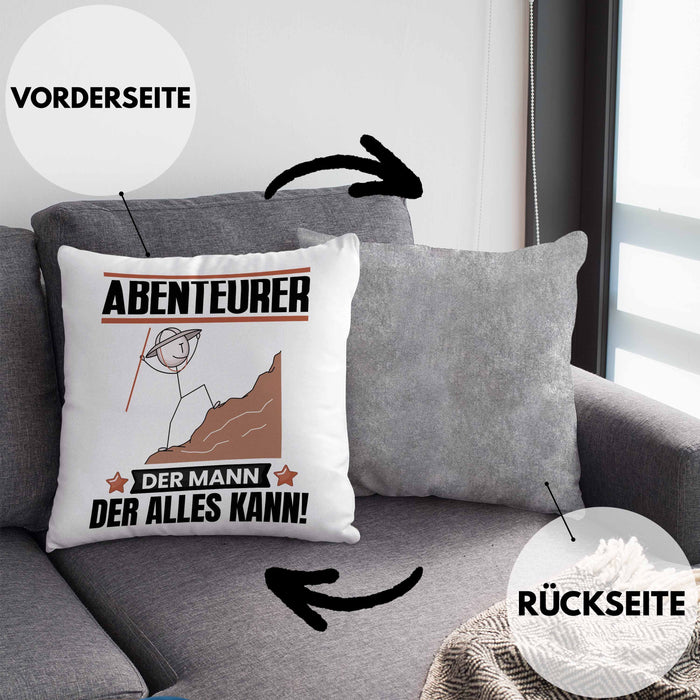 Abenteurer Kissen mit Füllung 40x40 Geschenk für Abenteurer Der Mann Der Alles Kann Geschenkidee zum Geburtstag (Grau) Grau Trendation