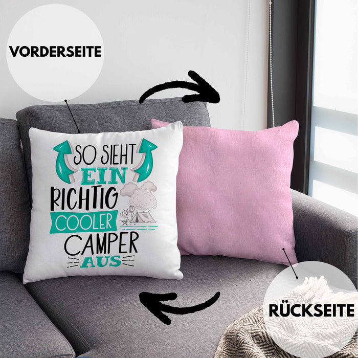 So Sieht Ein Richtig Cooler Camper Aus Geschenk Kissen mit Füllung 40x40 Lustiger Spruch Geschenkidee (Grau) Rosa Trendation