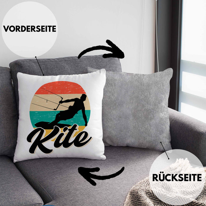 Kitesurfing Kissen mit Füllung 40x40 Geschenk für Kitesurfer Geschenkidee Vintage Grafik (Grau) Grau Trendation