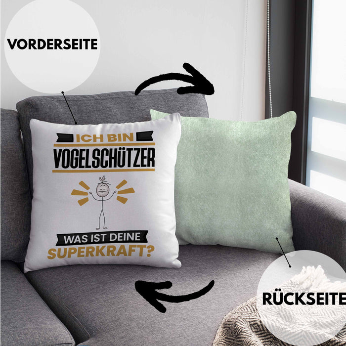 Vogelschützer Kissen mit Füllung 40x40 Geschenk für Vogelschützer Geburtstag Lustiger Spruch Was Ist Deine Superkraft (Grau) Grün Trendation