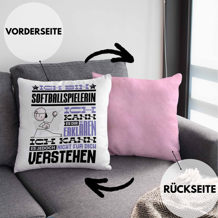 Softballspielerin Geschenk Kaffee-Kissen mit Füllung 40x40 Geschenkidee für Softballspielerin Ich Bin Softballspielerin Ich Kann Es Dir Erklären Jedoch Nicht Für Dich Verstehen Spruch Lustig (Grau) Rosa Trendation